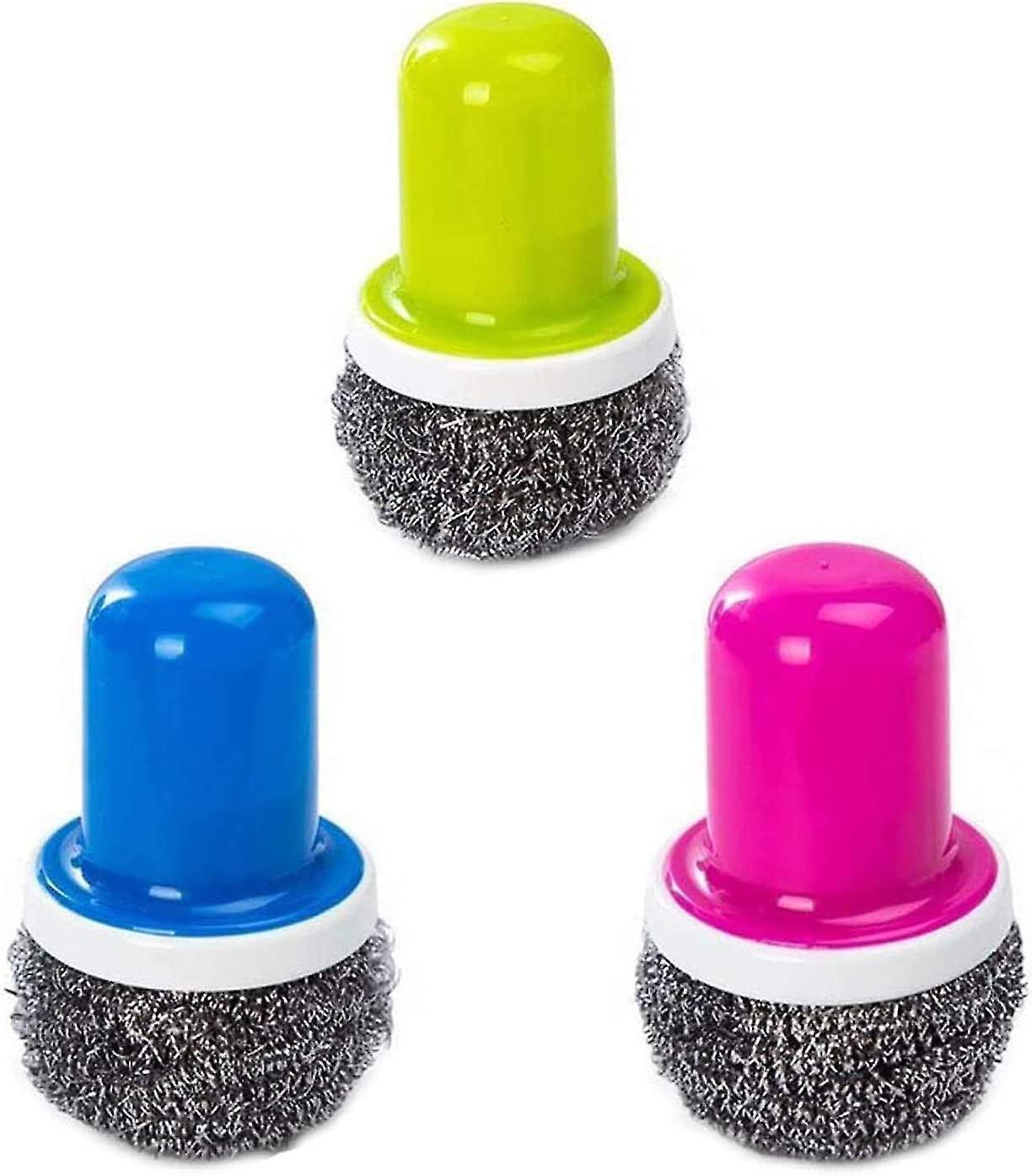 3Pcs Stainless Steel Scourer with Handle Reusable Pot Cleaning Brush Set