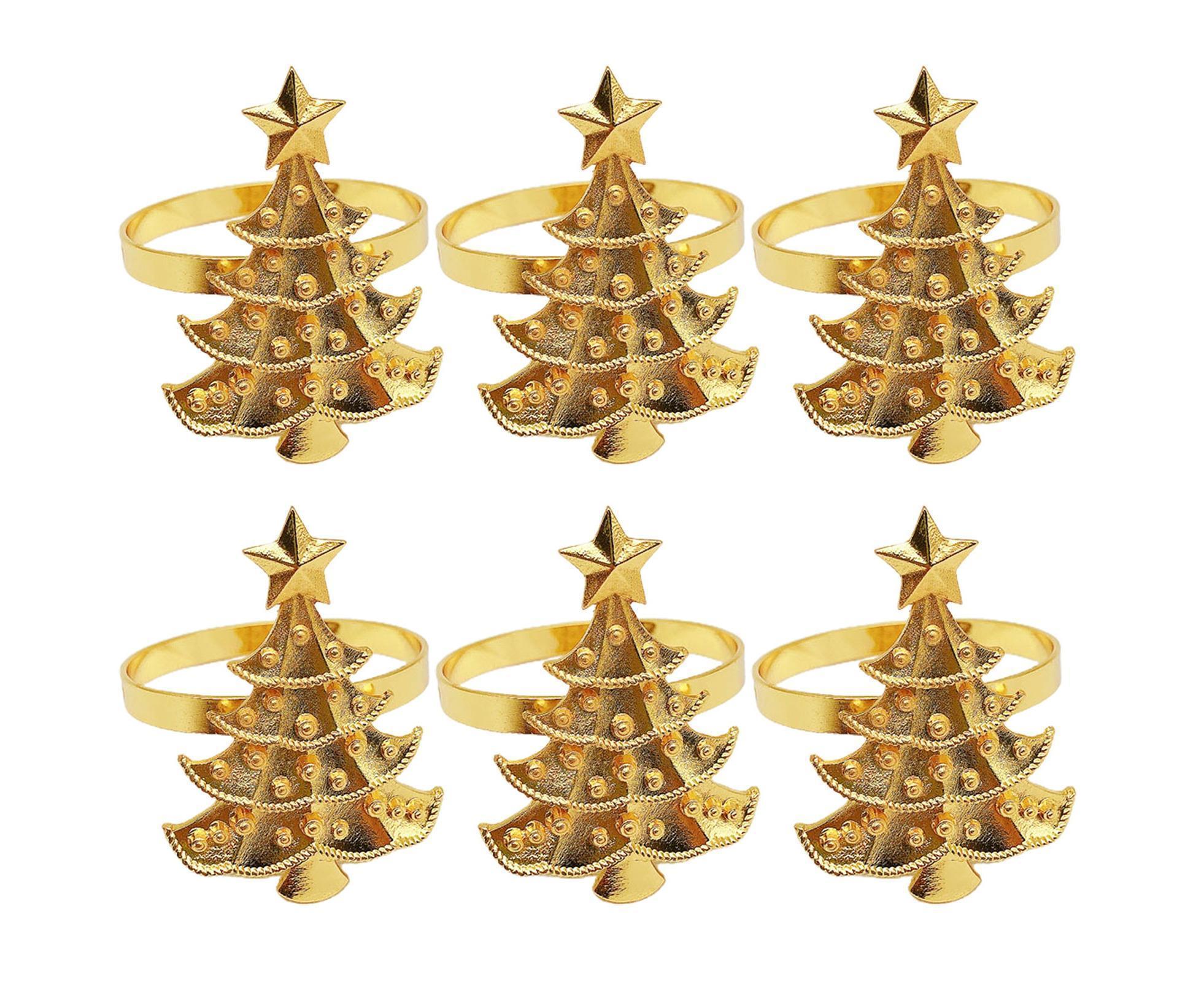 6Pcs Christmas Tree Wedding Home Xmas Party Table Decor Towel Buckle Napkin Ring-Golden