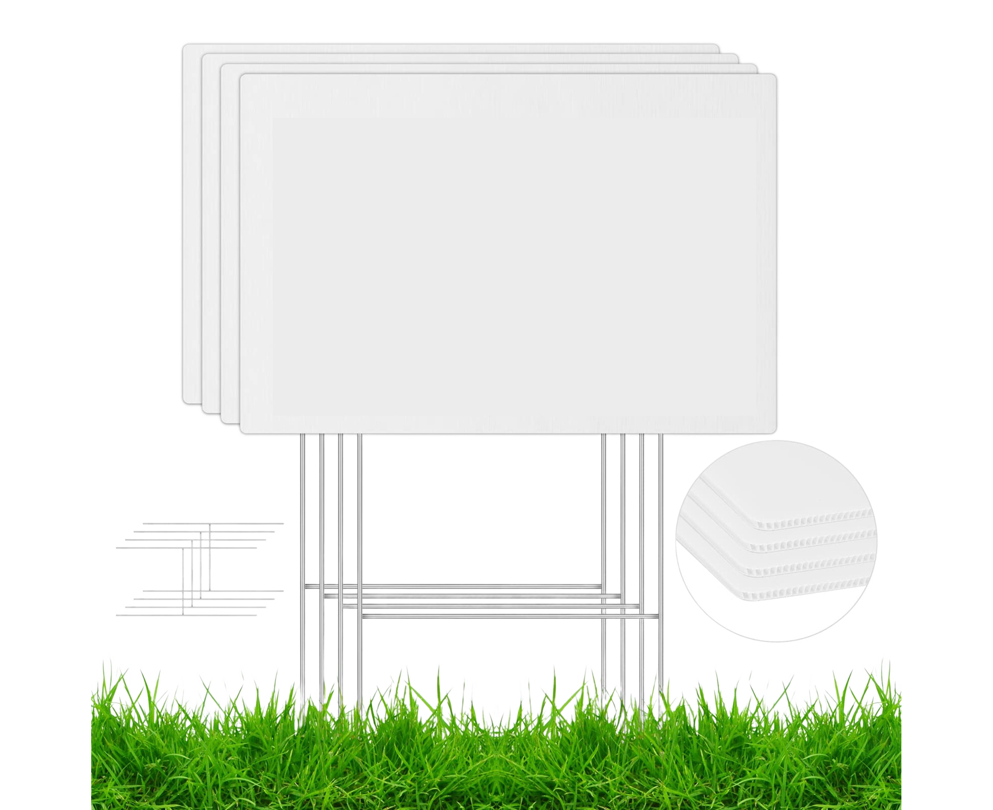 4Pcs Blank Yard Signs with H Stakes - 4pcs