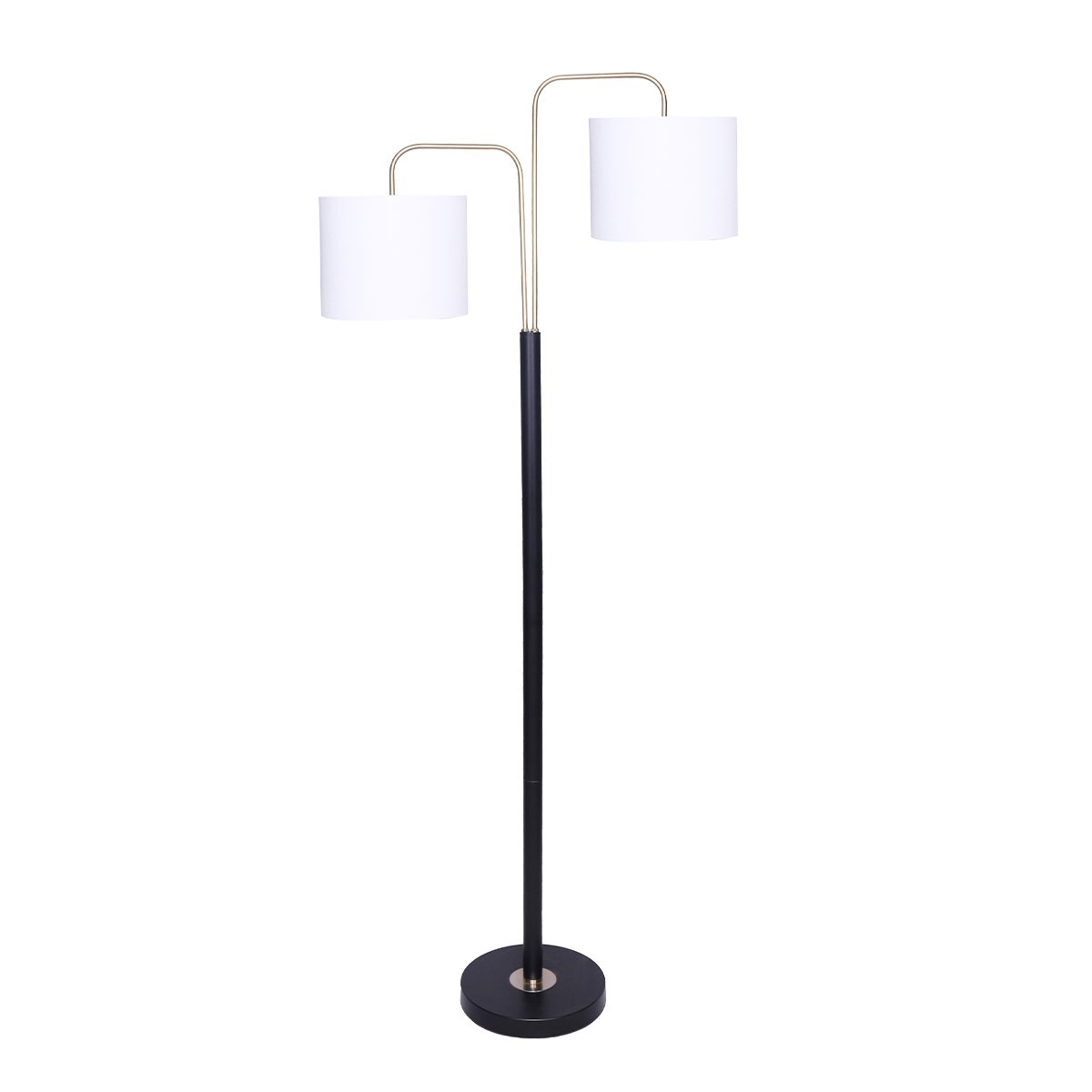 Sarantino Modern Black & Gold Task Floor Lamp with Adjustable White Linen Shade Standing Light for Living Room