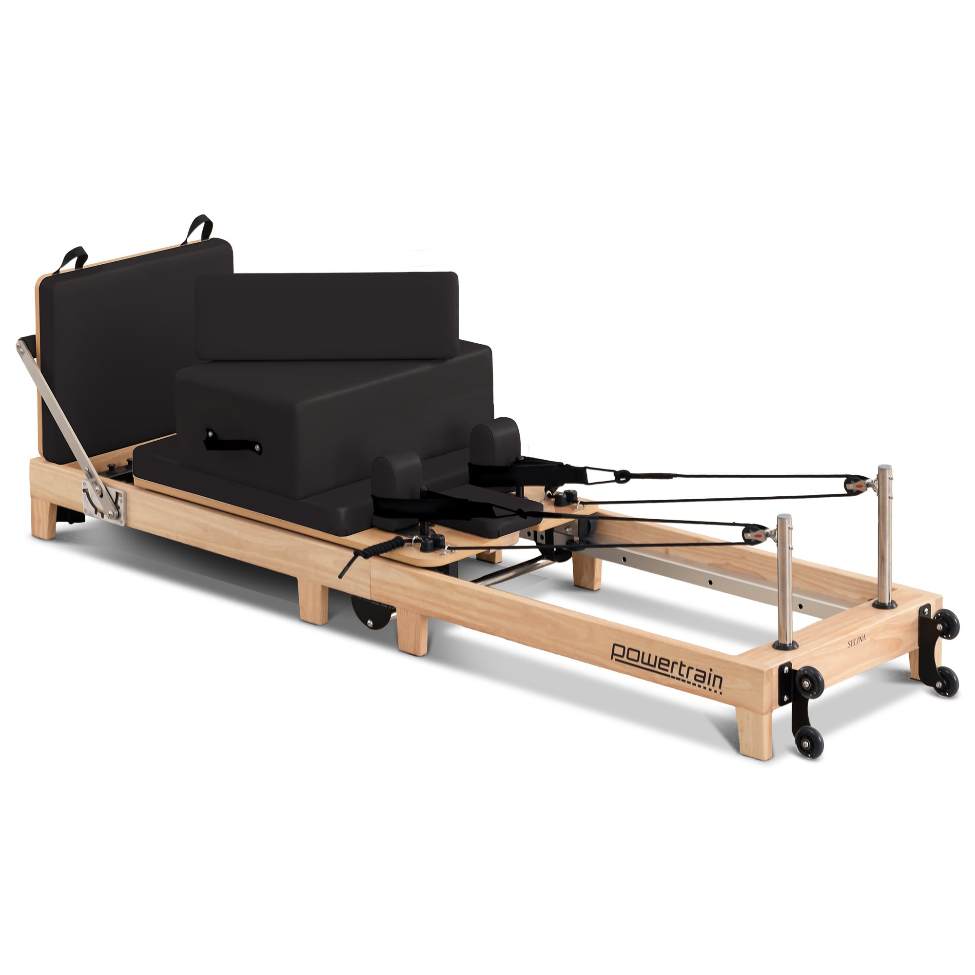 Powertrain Selina Foldable Wooden Pilates Reformer Machine, Oak Wood Home Gym Studio Equipment with 5 Springs