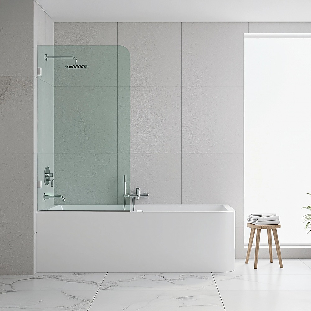70cm Frameless Glass Bath Screen with U-Brackets - Black