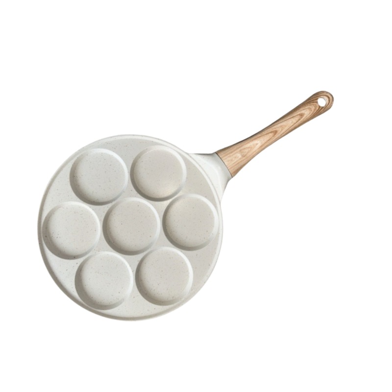 Beige Flat 7-hole + Wood Grain (Gas Model) Non-Stick Pancake Pan - 7-Hole Fun Shapes Breakfast Griddle (27cm)