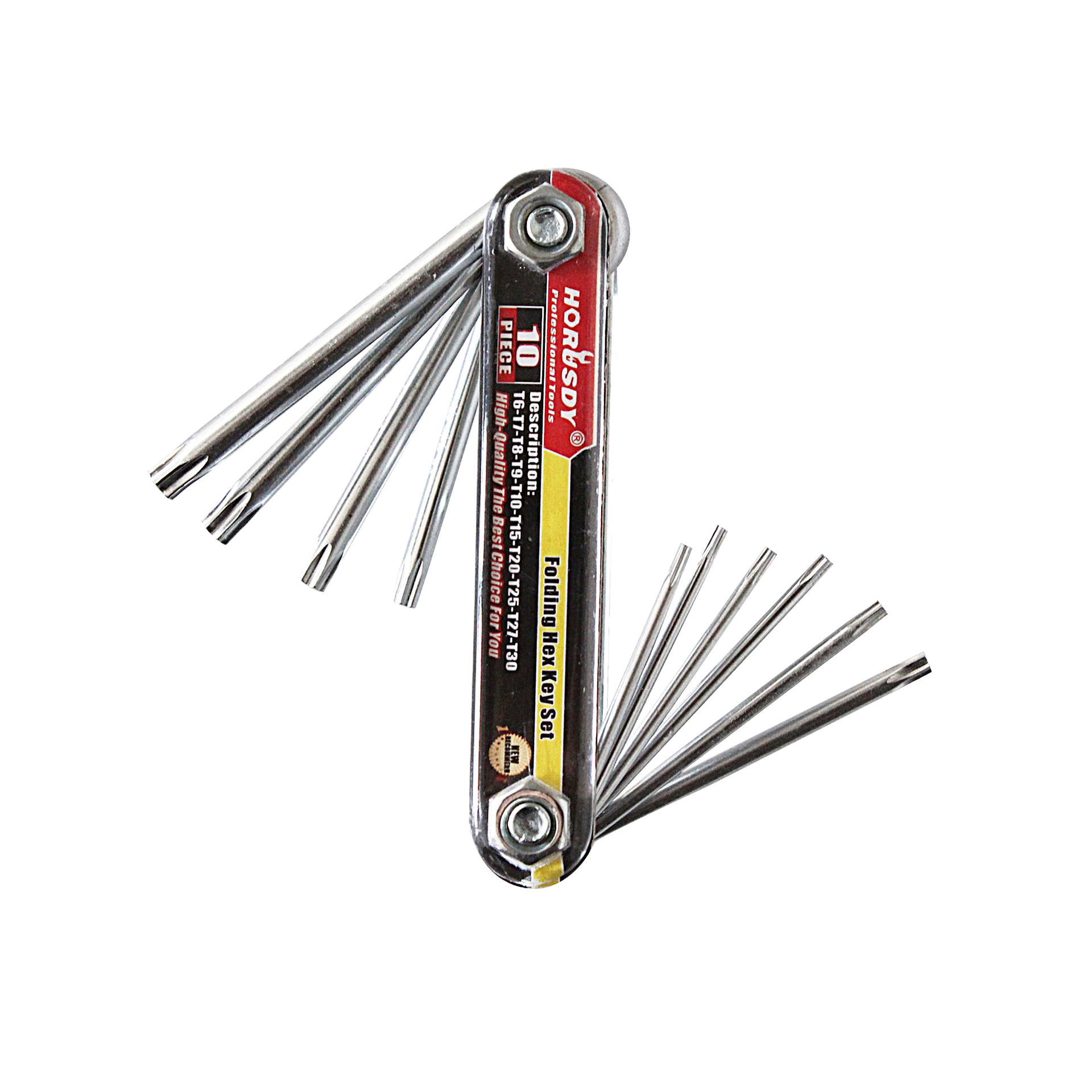 10-Piece Folding Torx Key Wrench Set - T6-T30 Star Keys, Portable Multi-Tool(silver)