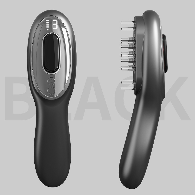 Electric Scalp Massager Comb with Red & Blue Light Therapy - 5 Vibration Modes & Liquid Dispenser(Black)