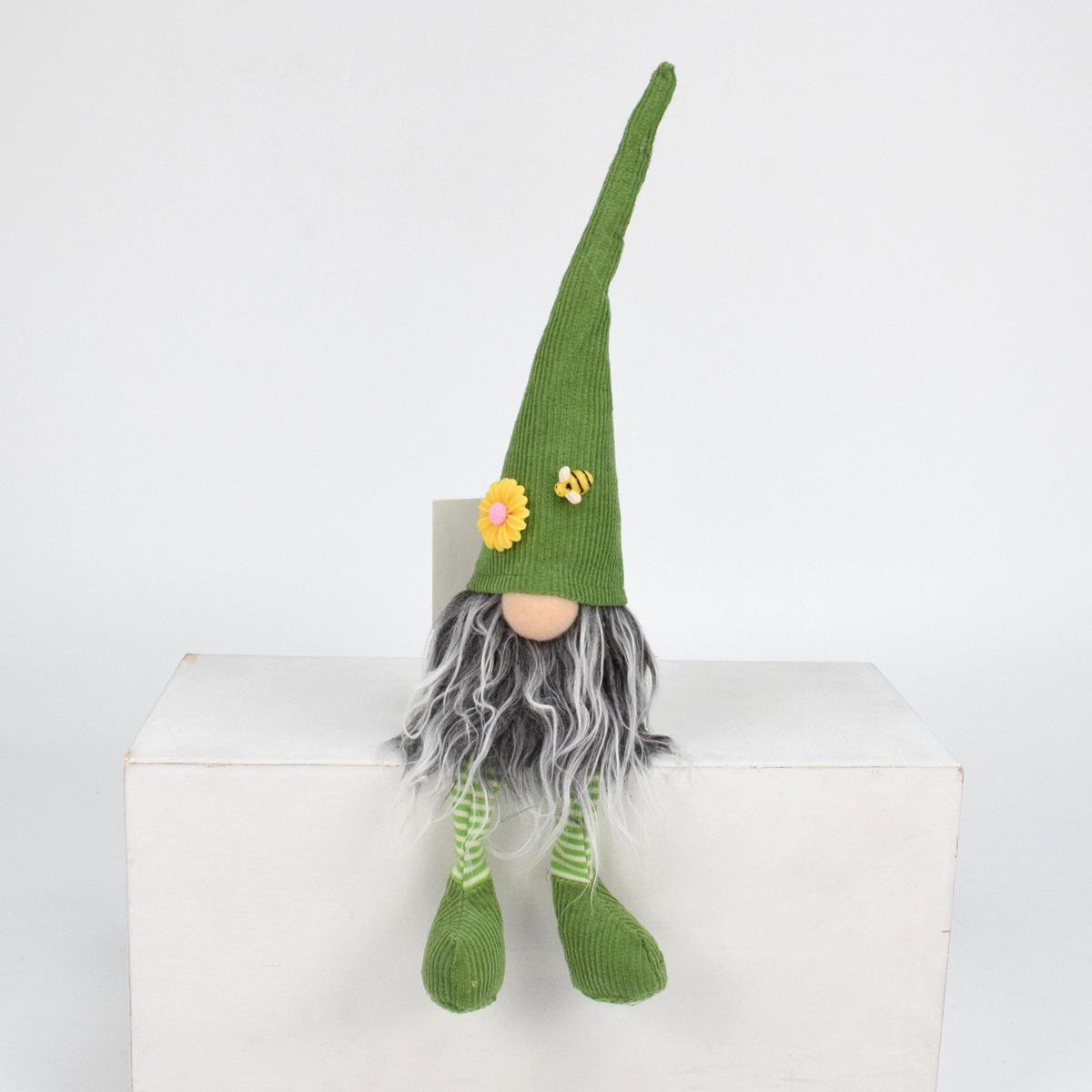 2 Pcs Charming Green Gnome - Plush Faceless Gonk with Long Dangle Legs - Adorable Shelf Sitter Home Decor Accent