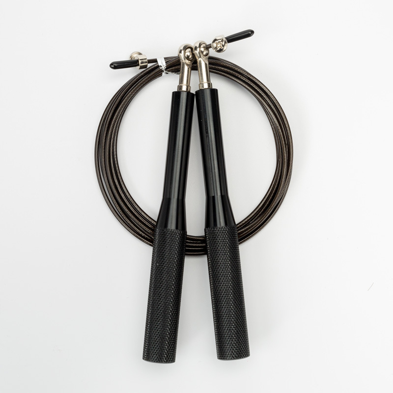 2PCS Black Pro-Grade Speed Jump Rope with Knurled Aluminum Handles - Ball Bearing System for CrossFit, Boxing & Double Unders