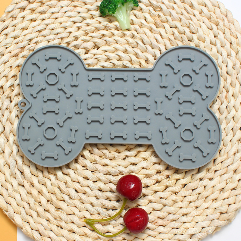 2-Pack Grey Food Grade Silicone Dog Lick Mat - Bone Shape Slow Feeder for Anxiety Relief, Training & Bath Time - Non-Slip Suction Cups
