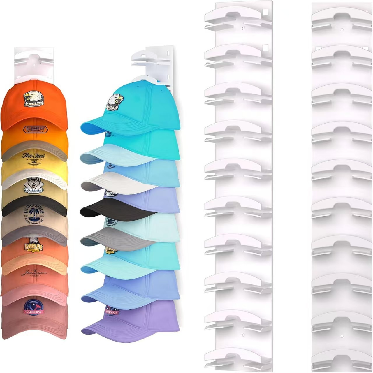 White Hat Organizer for Baseball Caps - Multi-Layer Wall Mounted Cap Rack for Space-Saving Storage