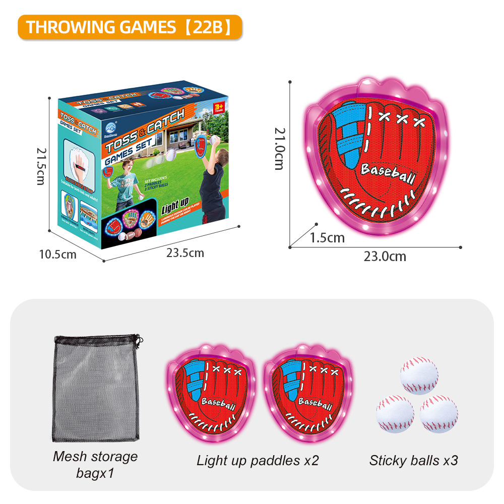 LED Light Up Toss and Catch Game Set - 2 Glowing Pink Paddles & 3 Sticky Softballs - Fun Outdoor Beach & Camping Toy for Kids & Adults - Includes Mesh Storage Bag