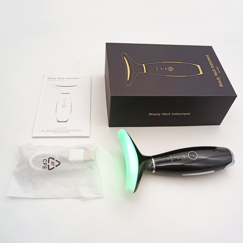 Black Color Light Therapy Beauty Tool and Neck Massager - Essence Infusion Device for Lifting, Firming, Hydration & Skin Rejuvenation