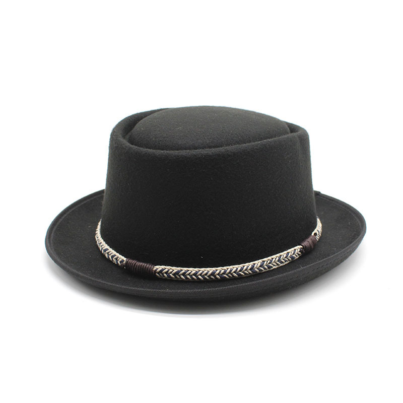 Black Unisex Stylish Pure Woolen Short-Brimmed Fedora - Classic British Gentleman's Fedora with Curled Brim and Dimpled Top