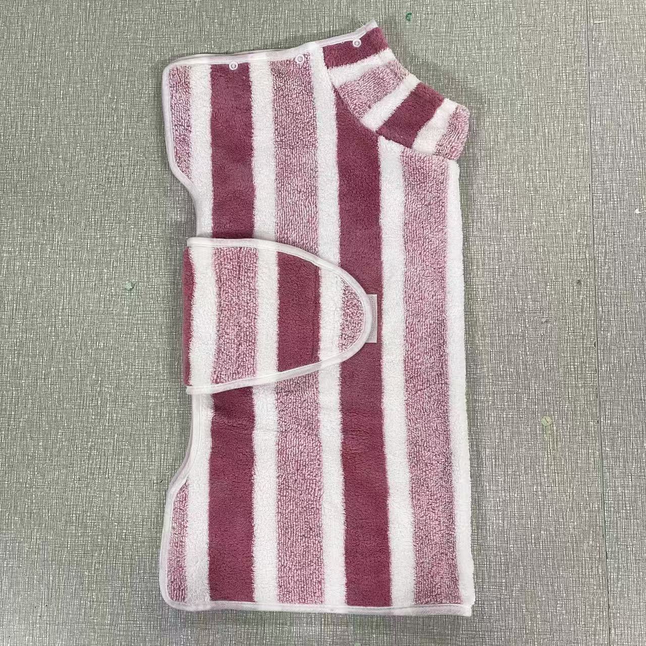 Red Stripes Super Absorbent Pet Bathrobe with Waist Belt & Neck Snap - Full Coverage Quick-Drying Towel for Dogs & Cats (XS Size)