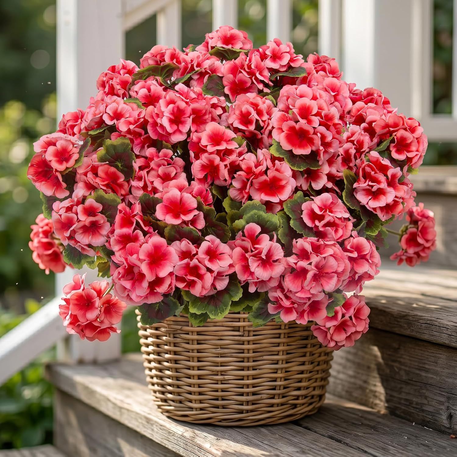 8 Pcs Artificial Red Geranium Silk Flowers for Outdoor Patio Garden & Indoor Home Decor (Pink)