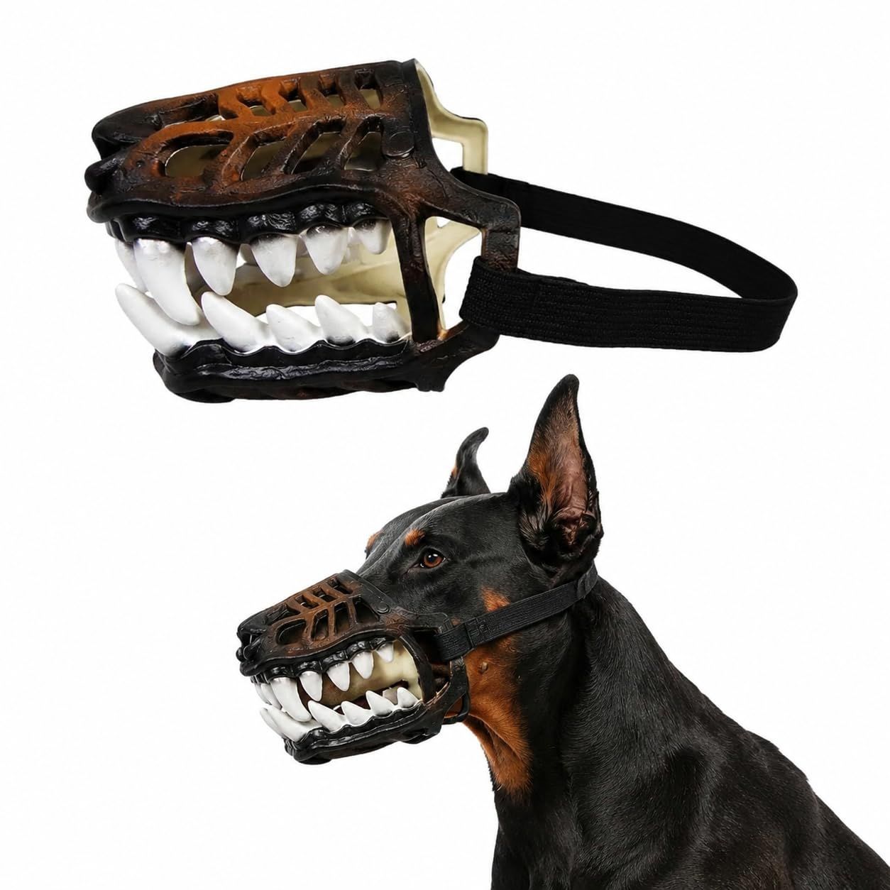 Funny Anti-Bite Dinosaur Dog Muzzle, Hell Hound Monster for Halloween Party Cosplay Dogs Beast Terror Pet Lifelike Teeth Mask Photo Shoots Trick or Treat with Adjustable Straps，Without Blood,L (Black)