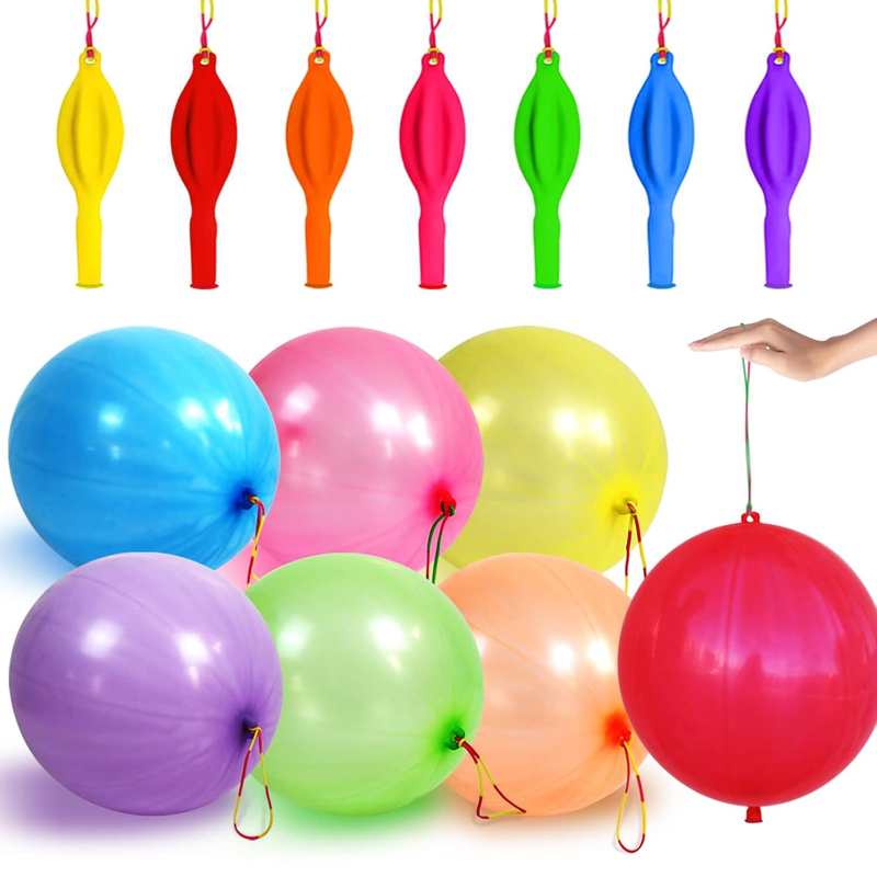 50-pack 6g punched balloons, thickened neon colored punched balloons, heavy-duty party favors with rubber handles, bouncy balls for birthdays and weddings.
