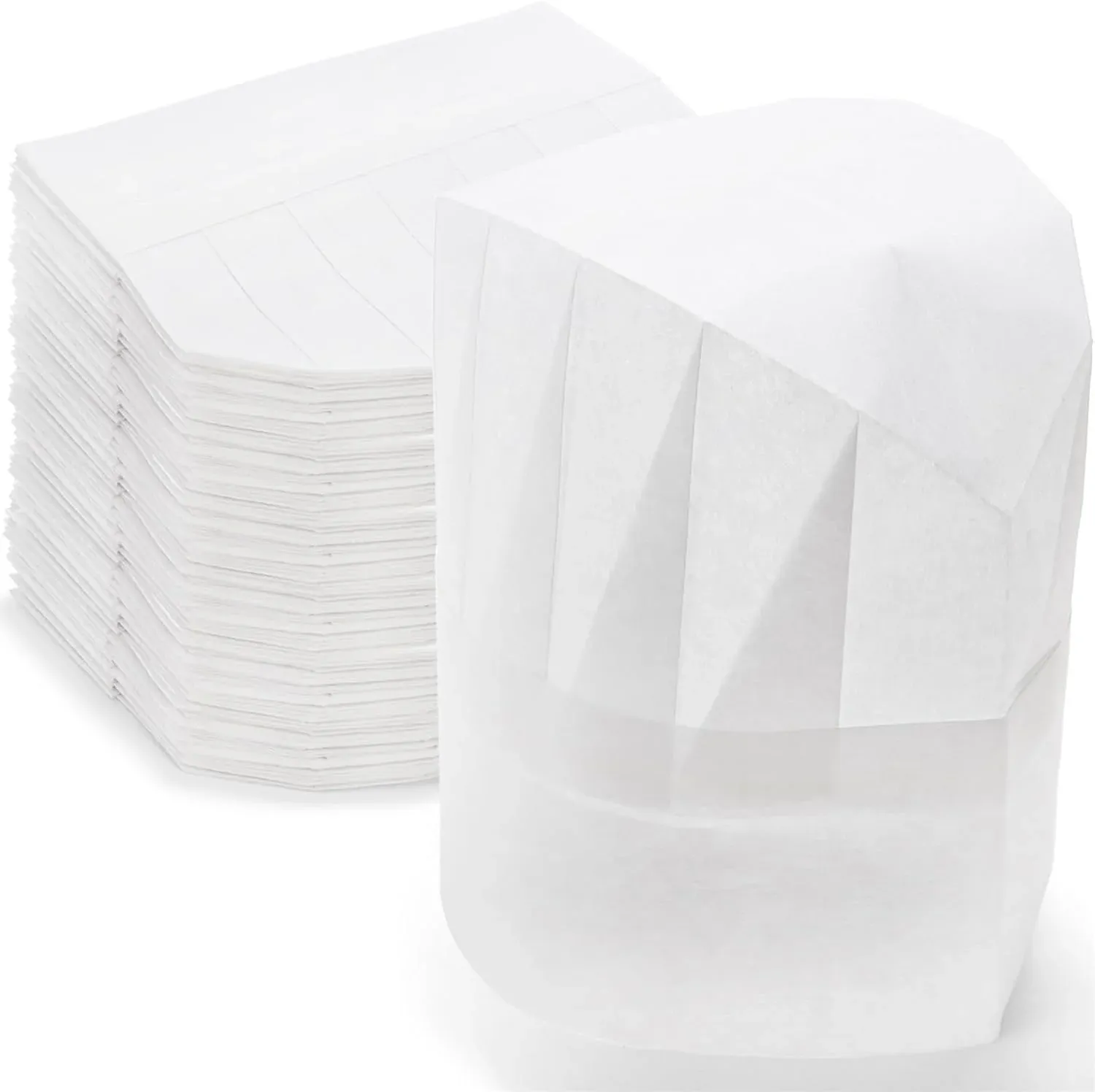 60 Pcs Disposable Chef Hats, Adjustable Non Woven Pleated Kitchen Catering Hats, White 8 In