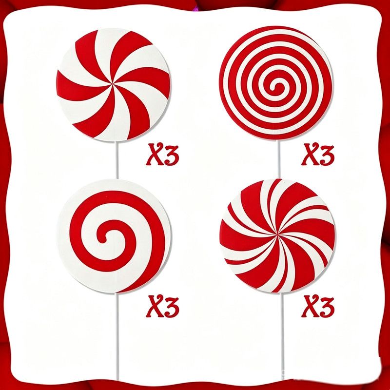 12Pcs Christmas Peppermint Lollipop Yard Stakes, Red White Candy Shape Waterproof Corrugated Plastic Tree Picks, Xmas Candy Cane Ornaments for Christmas Tree, Holiday Party Outdoor Decorations