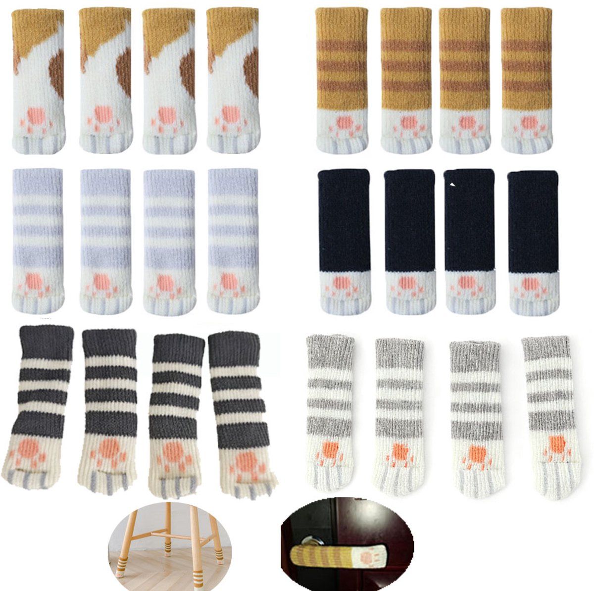 24 Pieces, Chair Leg Socks, Knitting, Premium Elastic Protectors, Door Handle Cover, Chair Protector, for Cold Weather, Travel and Daily Winter Wear