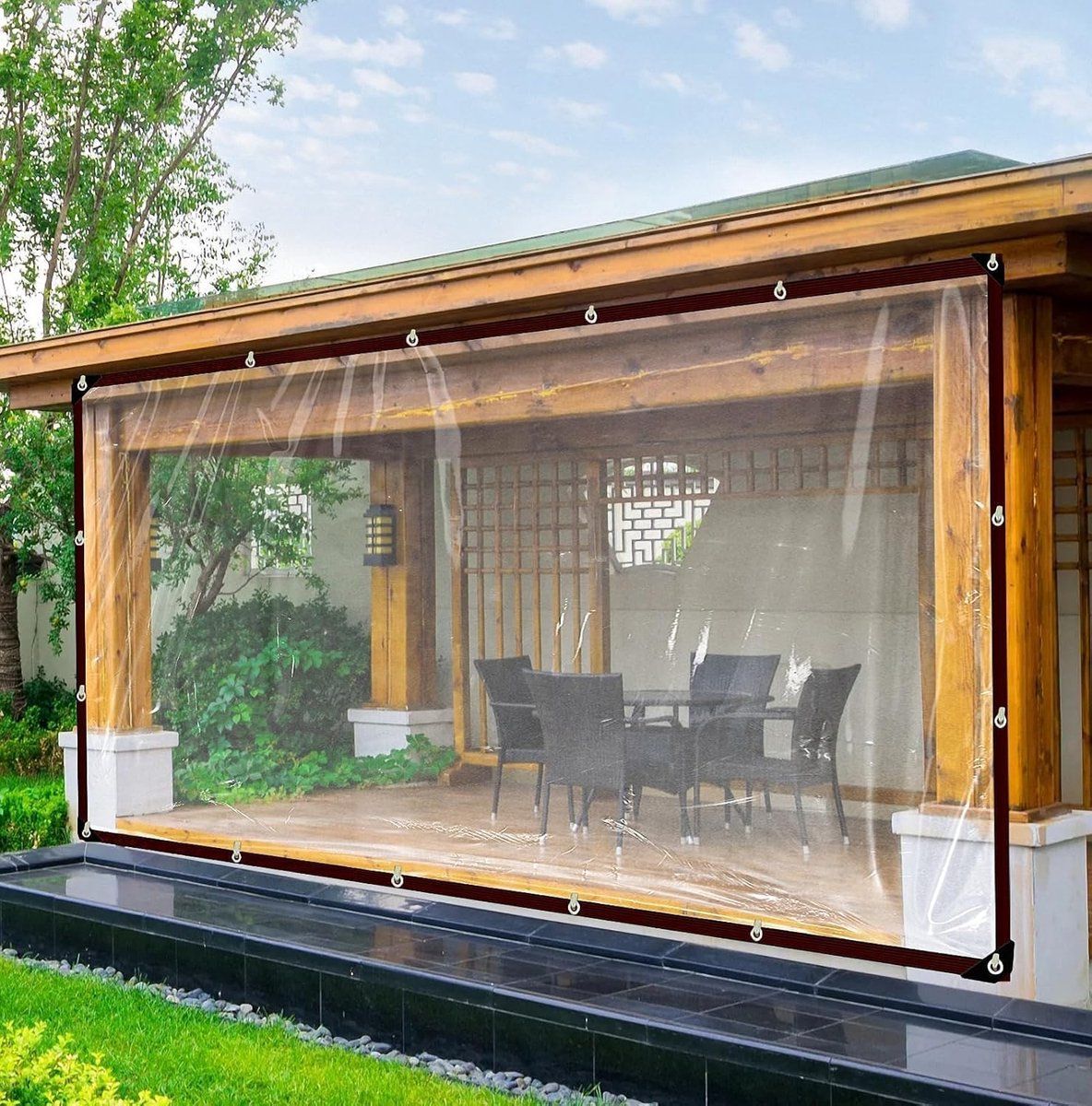 Transparent PVC Tarpaulin, Heavy Duty Patio Cover for Plant, Garden and Chicken Coop Wind and Rain Protection, 4 x 4 m