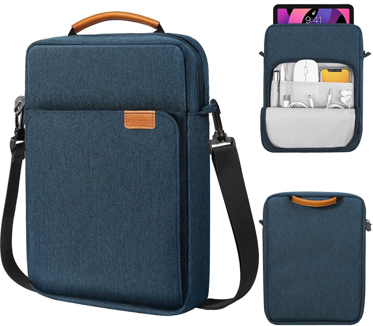 Water-Repellent Laptop Sleeve with Extra Compartments, Protective Carry Case for Work, School and Travel, Blue, 33.8 cm