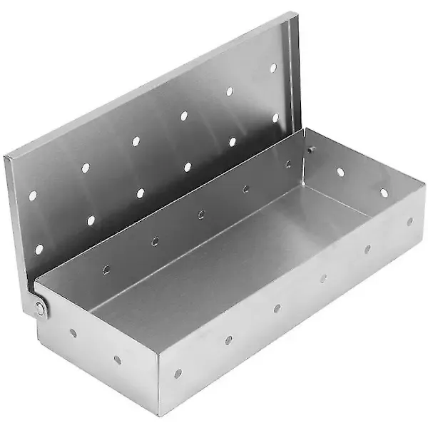 Stainless Steel BBQ Smoker Box, Ventilated Wood Chip Box for Outdoor Grilling, Meat and Fish Smoking, Silver, 22 x 9 x 4 cm