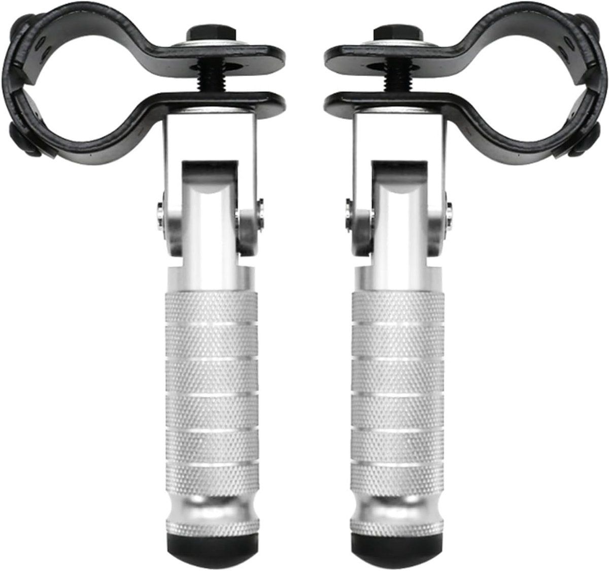 2 Pieces, Folding Motorcycle Footrests, 90 Degree Foldable Rear Pedal Steps with 31-33 mm Clamp, 12.2 x 11 cm, White