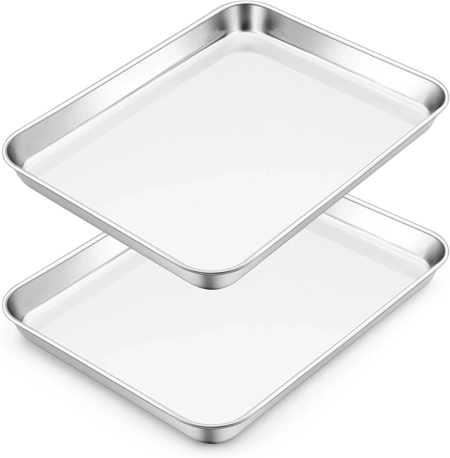 Stainless Steel Toaster Oven Trays, 2 Pack Small Non Toxic Baking Cookie Sheets for Cake Baking, Dishwasher Safe, 9.4"x7.3" Size