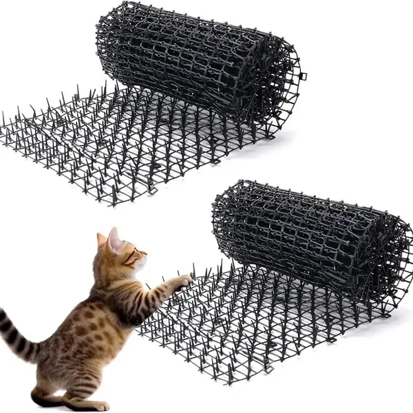 2 Pack Cat Deterrent Mats, Flexible Plastic Spike Furniture and Garden Scratch Protectors for Indoor or Outdoor Use, Black, 43 x 33 cm