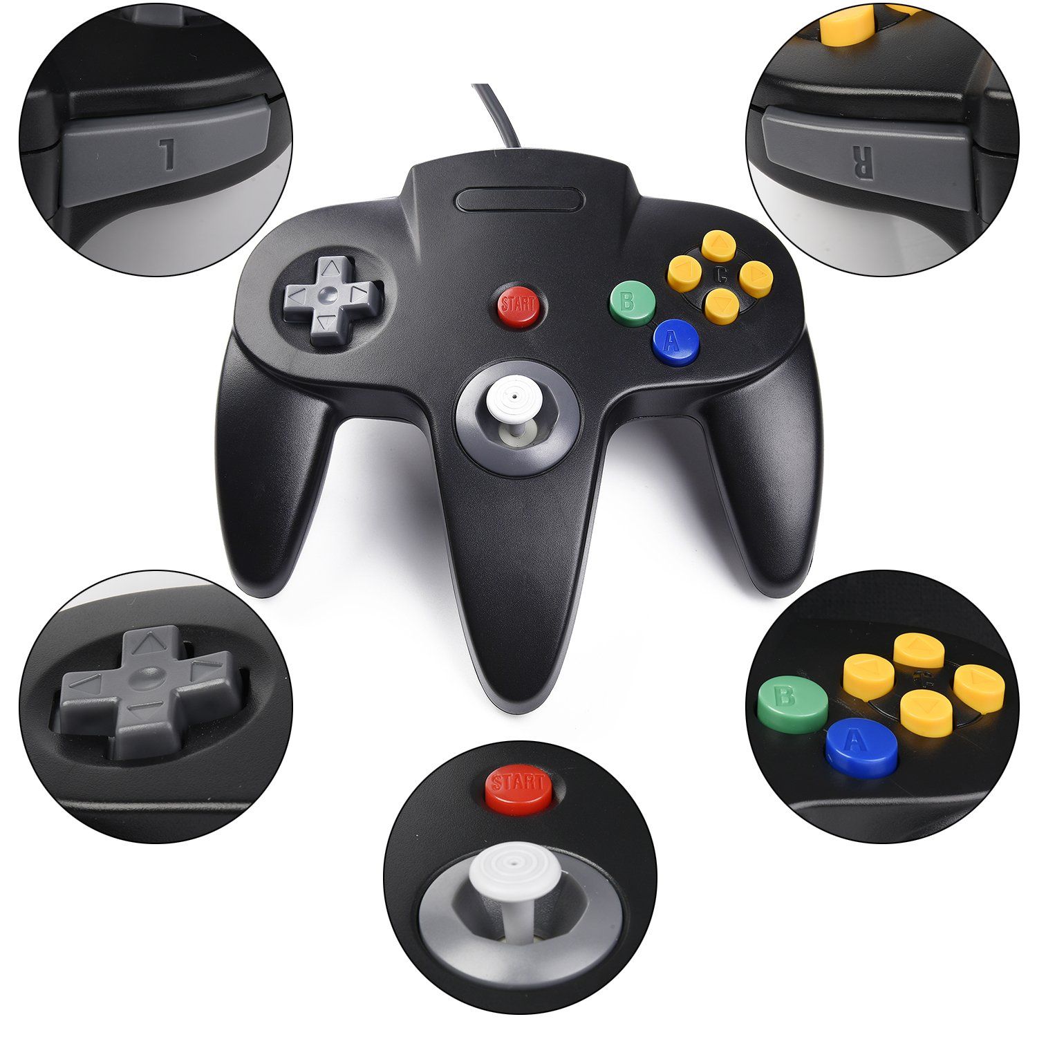 2 Pack USB Wired N64 Controller, suily Classic N64 PC Gamepad Joystick Controller for PC MAC Pi 3 (Black/Gray)