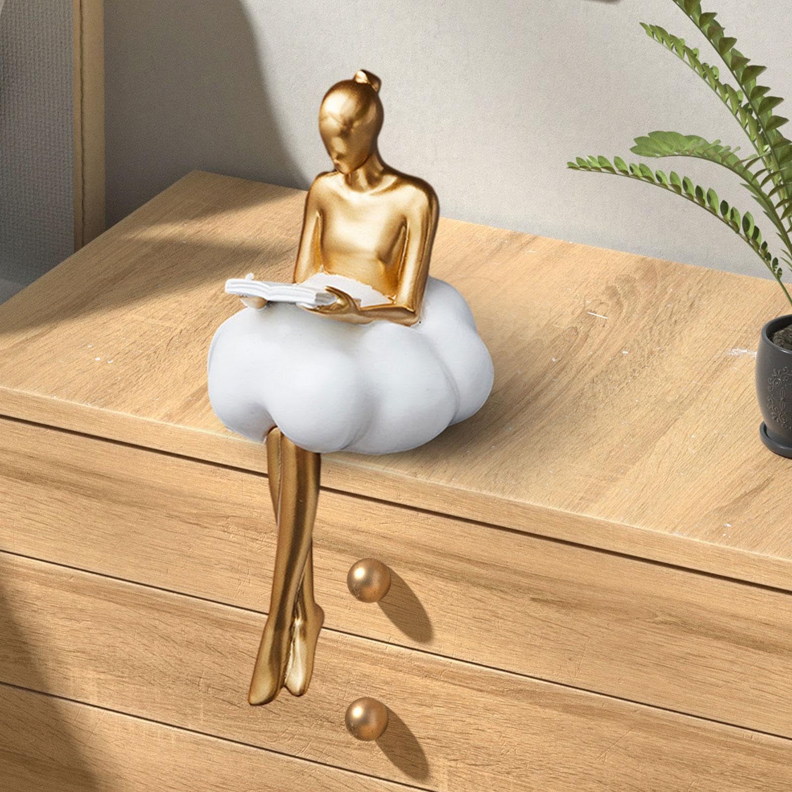 Art Statue Decor Abstract Art Sculpture Cloud Girl Creative Resin Character Statue Figurine for Living Room,Bedroom,Tabletop