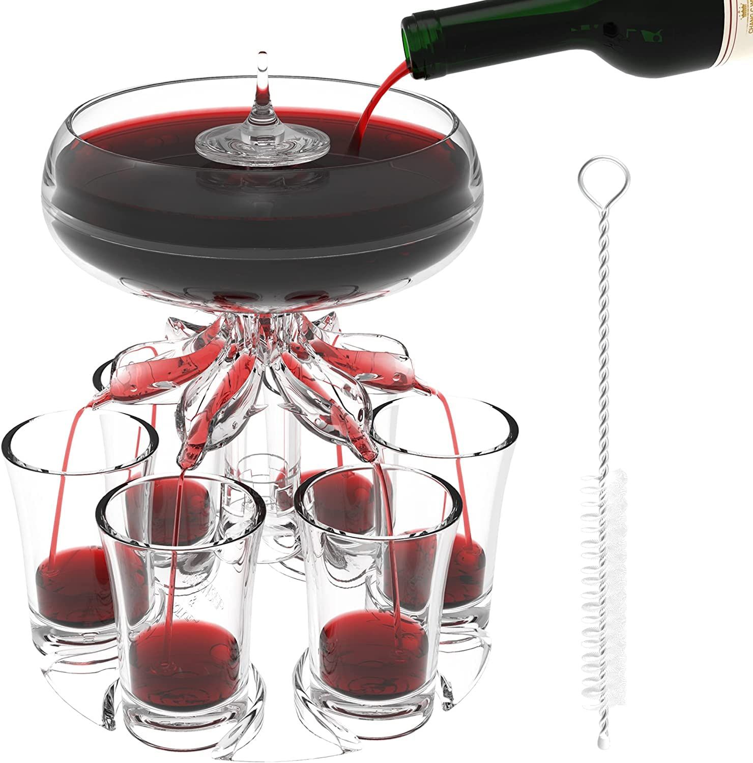 6 Shot Glass Dispenser and Holder Party Drink Shot Glass Holder Shots Dispenser Set Liquor Dispenser Cocktail Dispenser with Brush