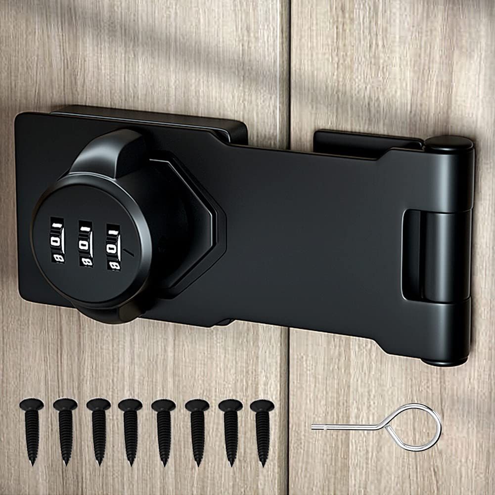 Mechanical Password Rotary Hasp Locks, Door Security Slide Latch Lock for Small Doors, Cabinets, Barn Door,Garden (Black)