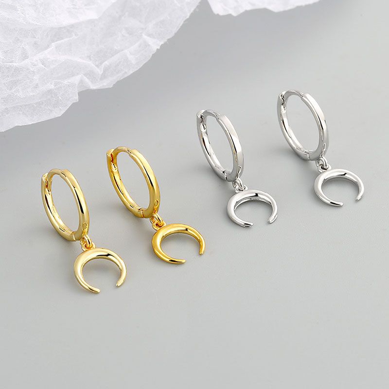 Dangle Earrings for Women, Small Hoop Earring with Charm - Moon Star, Spike, Evil Eye, Sterling（2 pcs）