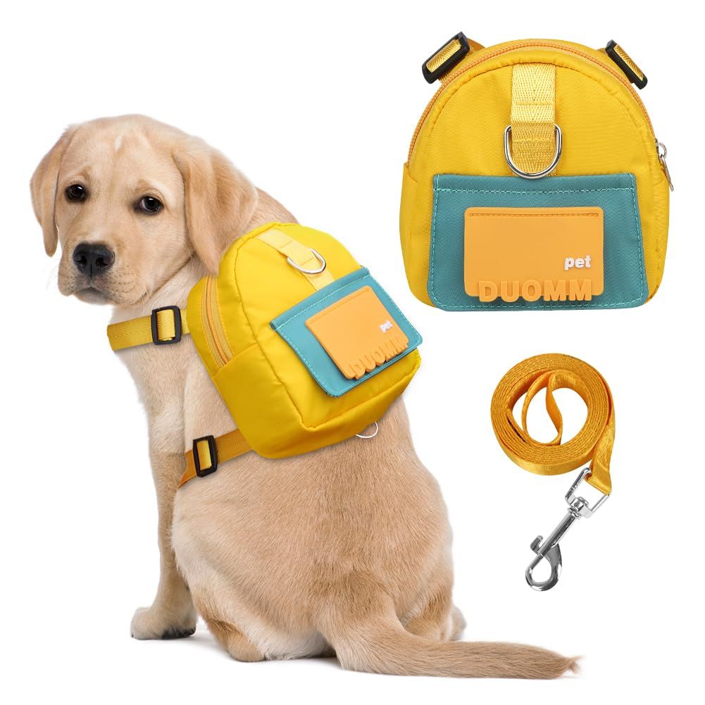 Dog Backpack Harness with Leash,Adjustable Pets Self Carrier Bag for Small Medium Dogs Travel Hiking Daily Walking(M, Yellow)