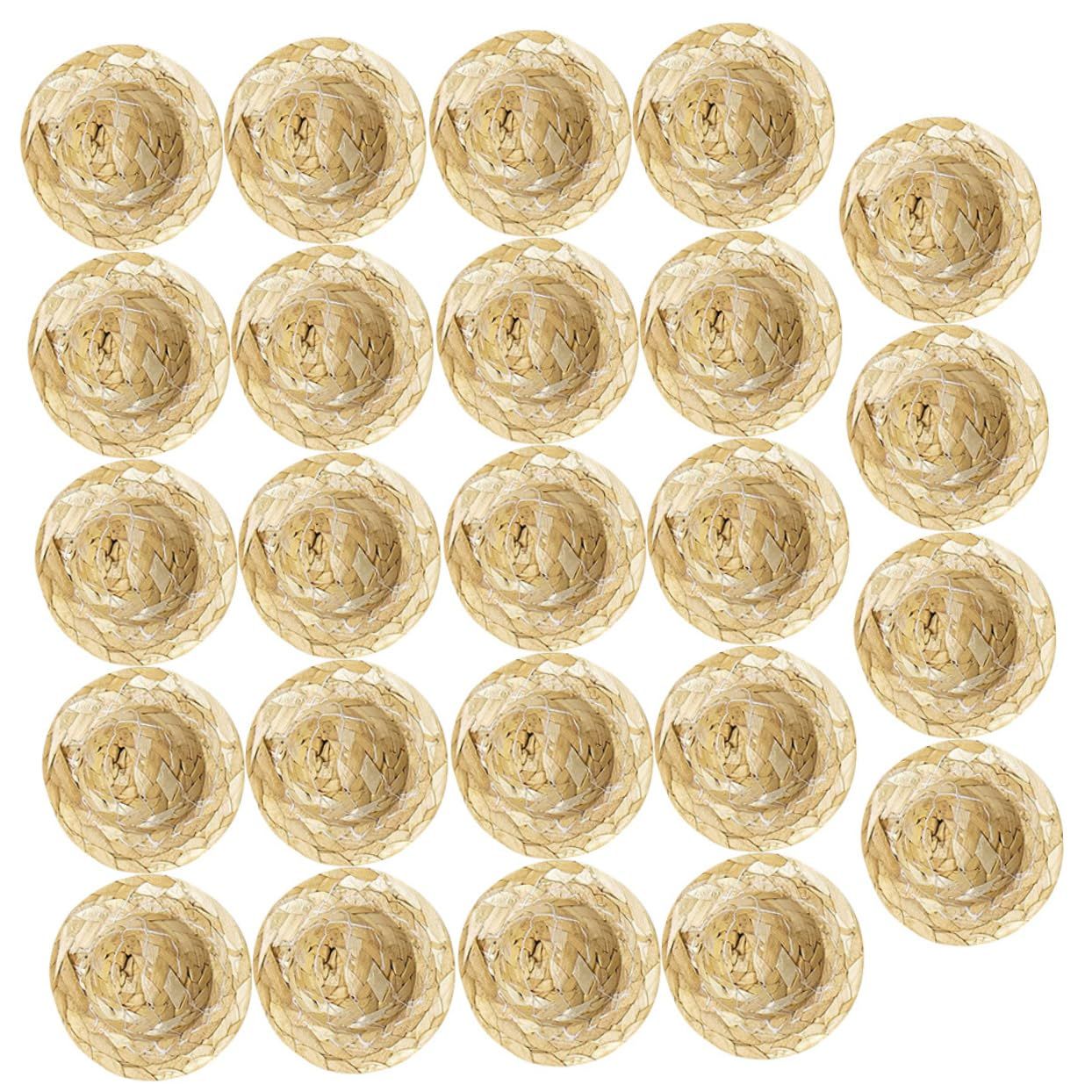 24pcs Mini Straw Hat Woven Hat Ornament Mini Wine Bottle Covers Hat Model Mini House Ornament Miniature Doll Hats Mini Hat