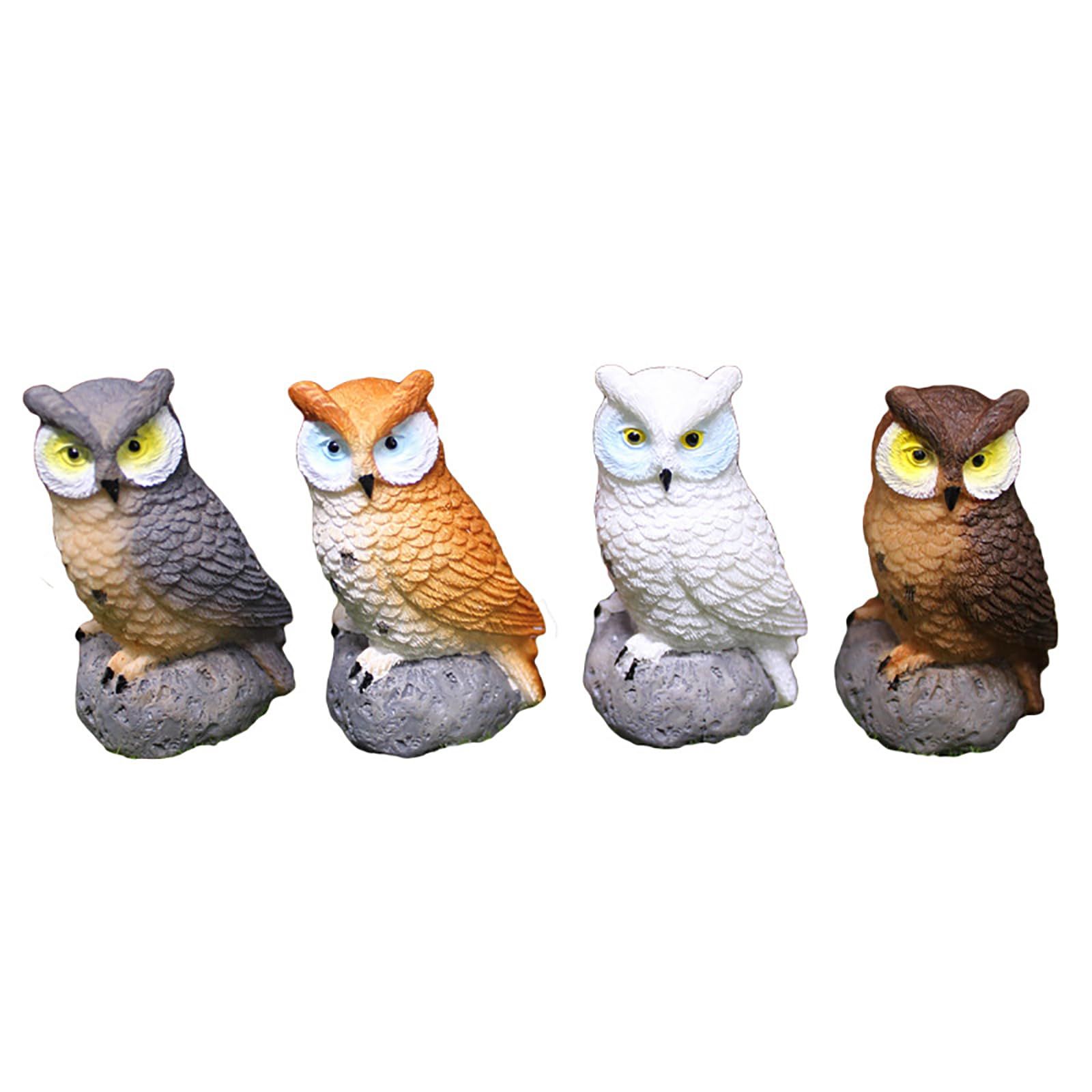 Mini Owl Statue 4Pcs Bird Scarecrow Fake Owl Decoy Sculpture Fairy Garden Accessories Supplies Micro Landscape Plant Pots