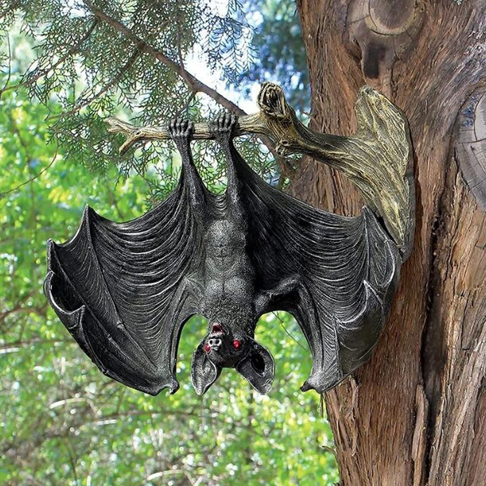 Resin Bat Statue, Halloween Hanging Bat Figurine Tree Decorations for Indoor and Outdoor Haunted House Garden Decoration