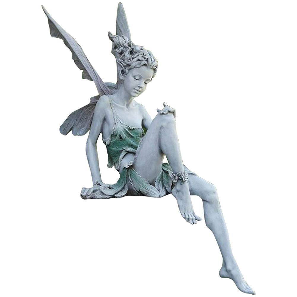Sitting Flower Fairy Statue,Fairy Garden Statue Angel Pixie Fairy,Antique Resin Craft Garden Realistic Figurine Decor, Home Table