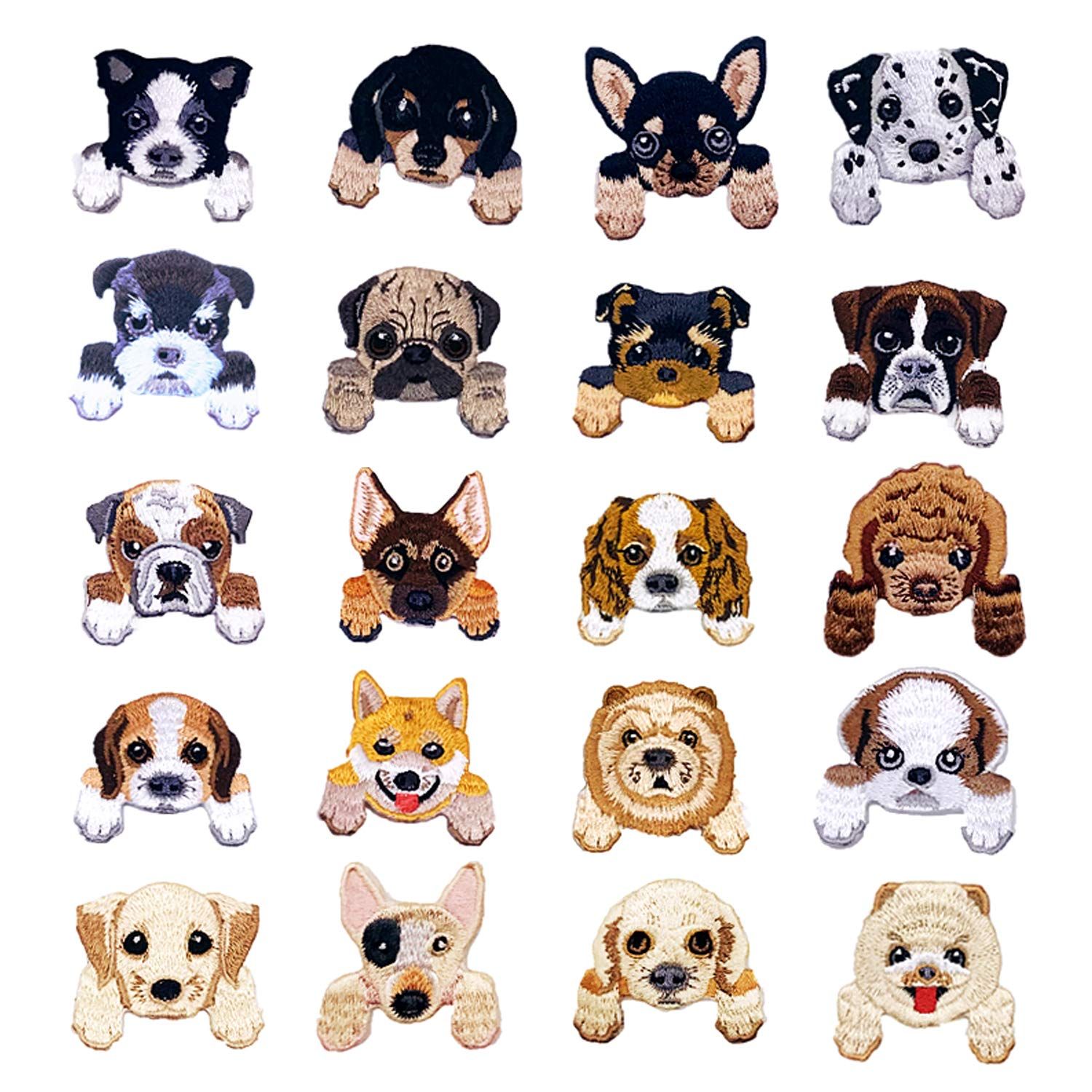 20 PCS Dog Patches Sew On Patches DIY Decoration or Repair, Embroidered Appliques for Clothing Backpacks Jeans T-Shirt Caps Shoes