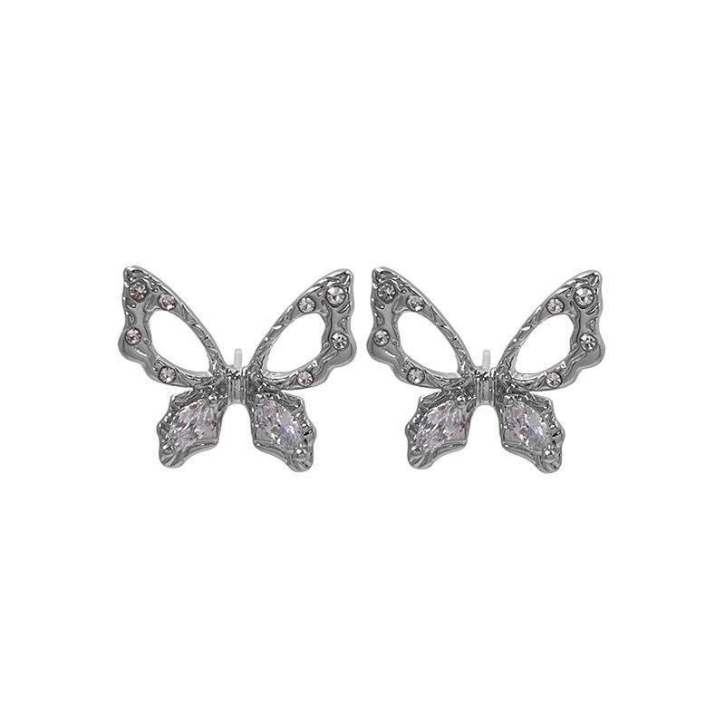 Heart Invisible Clip On Earrings For Women Dangle Gold Crystal Rhinestone Fish Tale Pins Knot Silver White Green Butterfly Brown