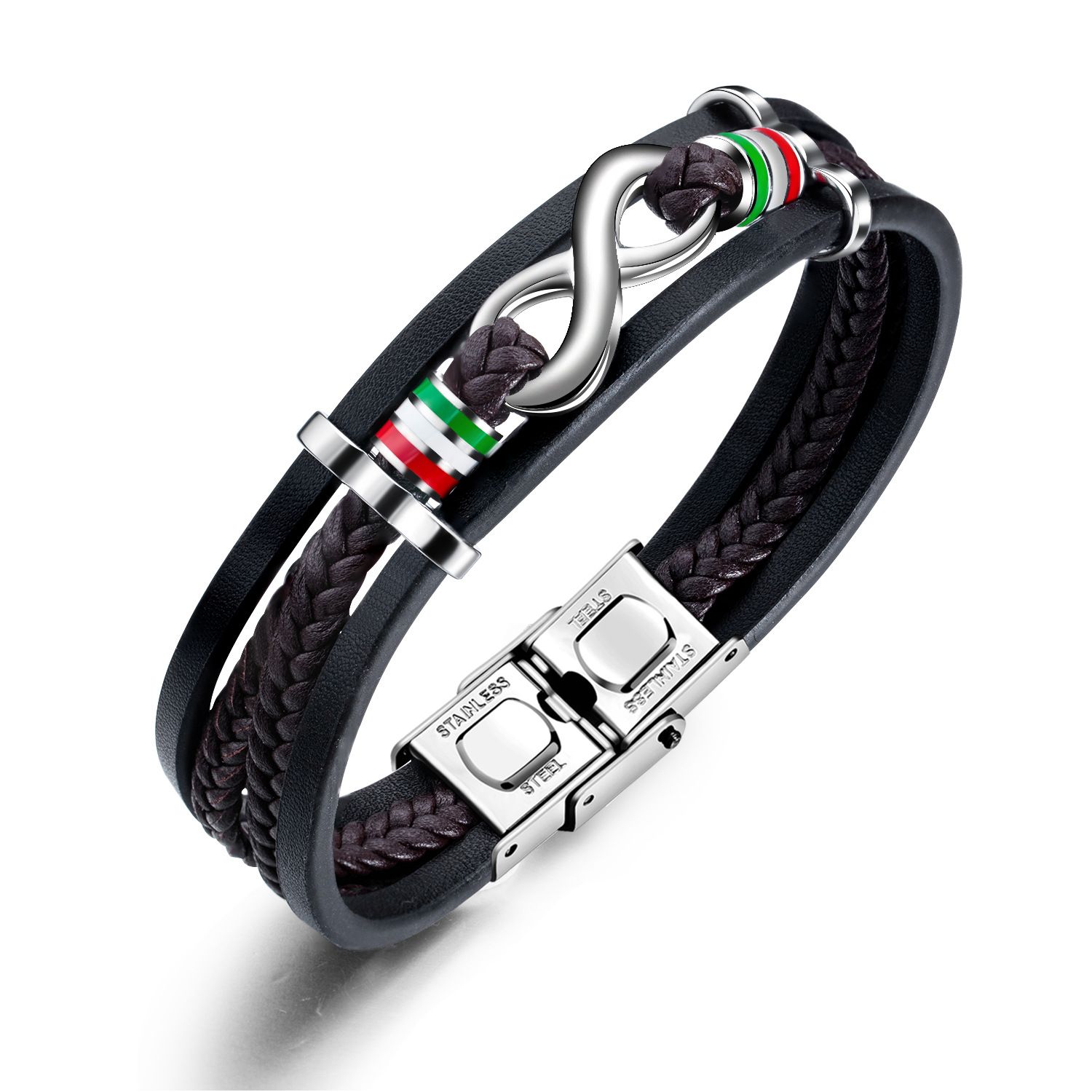 Hand woven multi-layer leather bracelet with infinite 8-shaped trendy men's hip-hop leather bracelet accessories