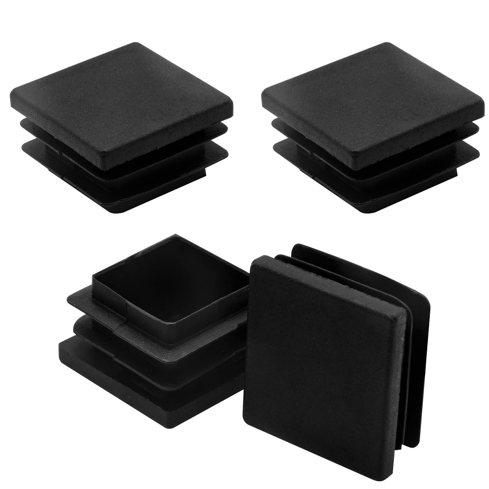 Square Tubing Plug Cap 2 Inch, Plastic Plugs (50mm x 50mm) 4 Pcs, Tubing End Cap Chair Glide Insert Finishing Plug, Black