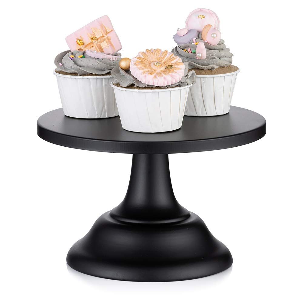 Black Dessert Holder Cookie Pedestal Stands Metal Trays for Desserts Round Gothic Serving Plate for Birthday 7.87 Inch / 20cm