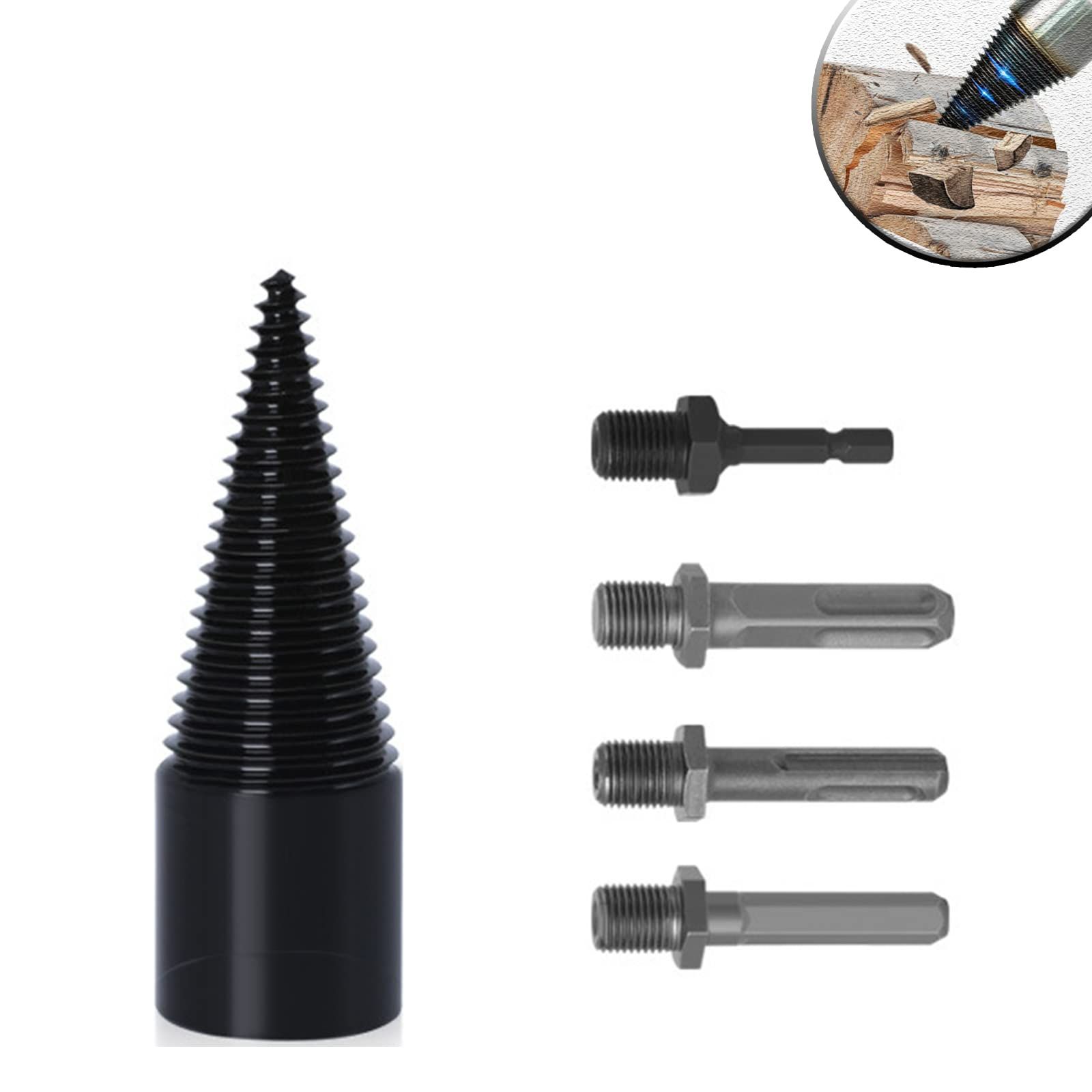 Firewood Drill Bit Wood Splitter,4PCS Firewood Splitter,Firewood Kindling Splitter Duty Drill Screw Cone Driver