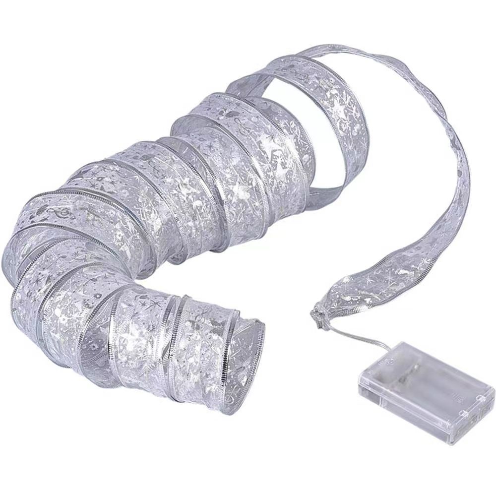 Easter Lights String Decorations Gold String Lights 26ft (2x13ft) 80 LED Lights with Wire Ribbon Bows Lights （gold and silver）
