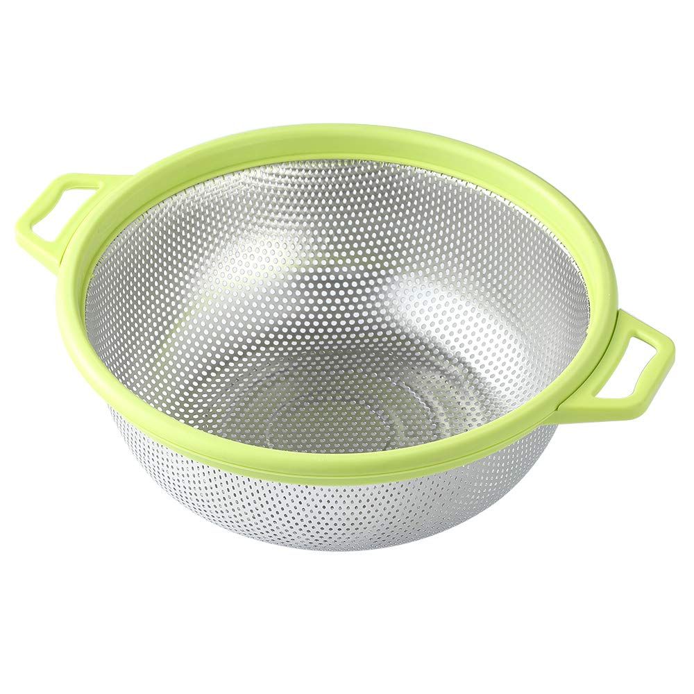 Stainless Steel With Handle and Legs, Large Metal Green Strainer for Pasta, Spaghetti, Berry, Veggies, Fruits, Noodles, Salads