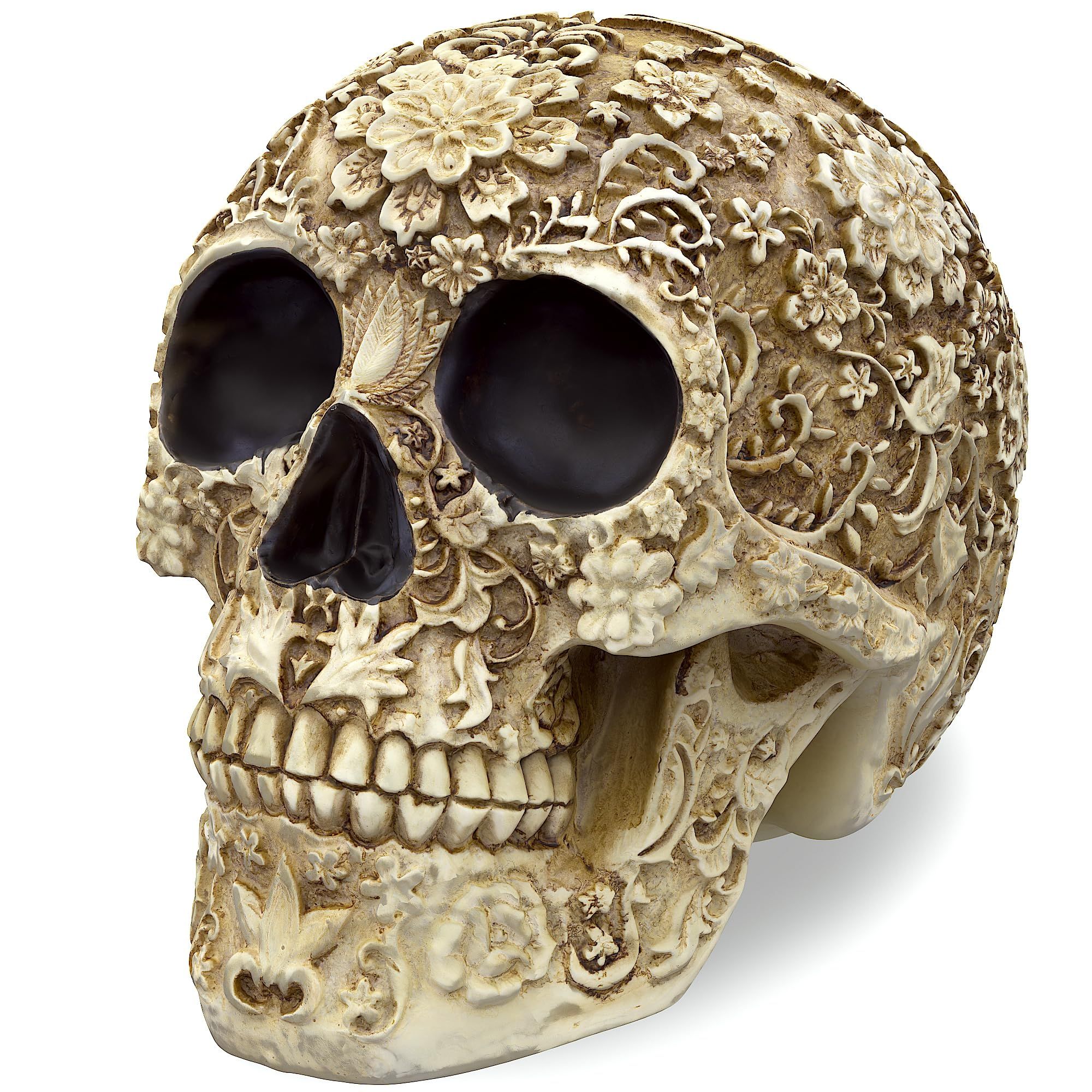 Life Size Skull Resin Floral Human Skull Model Adult Head Bone Model Day of The Dead Décor ade from nature resin