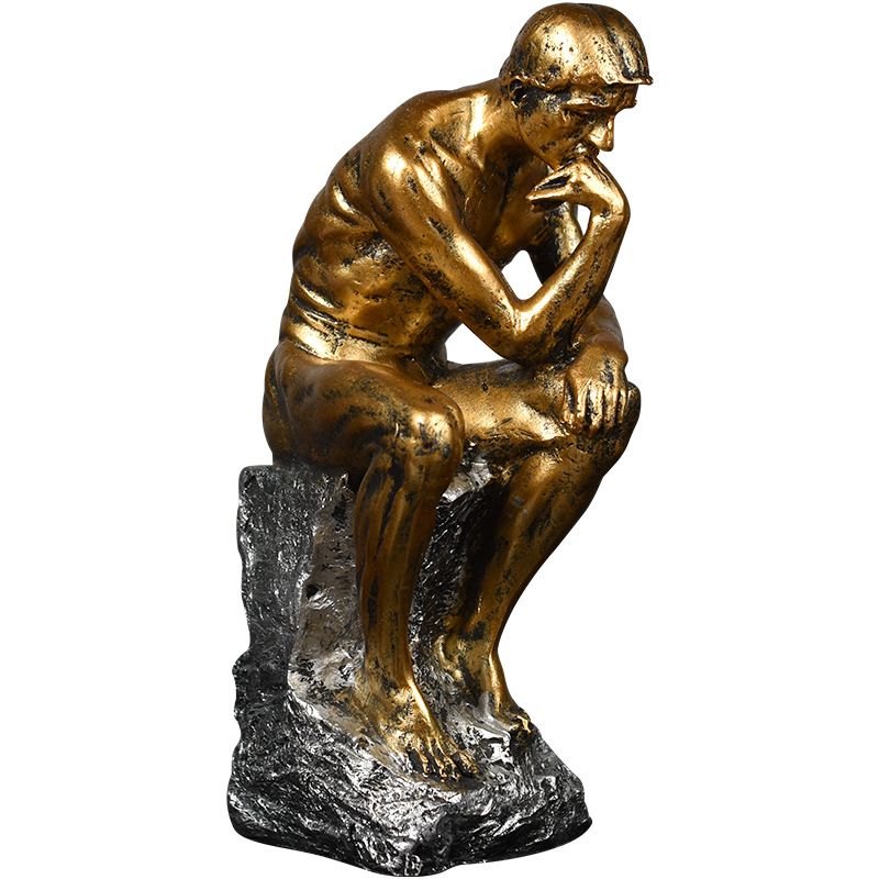 Resin Thinker Statue Thinker Figurine Thinking Man Sculptures for Home Office Desktop Crafts Gifts - Golden
