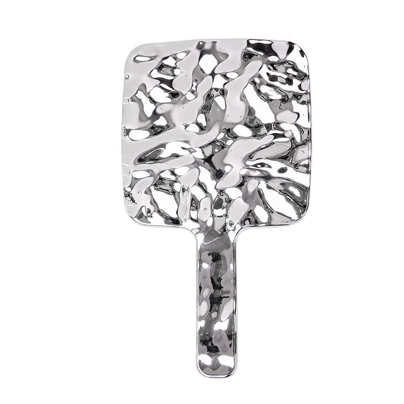 Handheld Mirror, Water Ripples Hand Mirror with Handle for Make up, Square, Silver, Small ( 10*17cm )